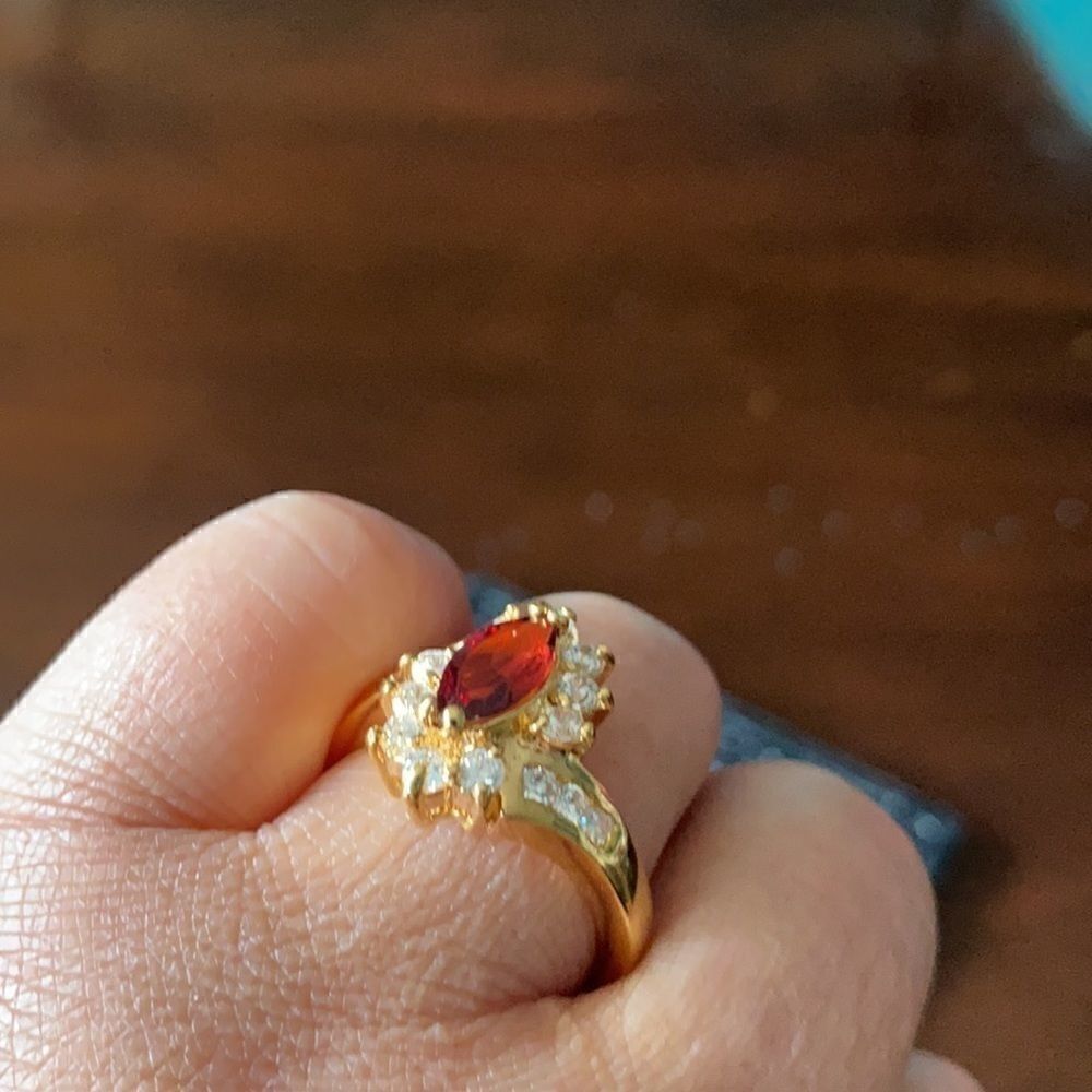 New Faux Ruby &Diamond Gold Ring Size9 - image 1